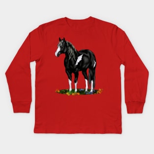 Black and White Paint Horse Kids Long Sleeve T-Shirt